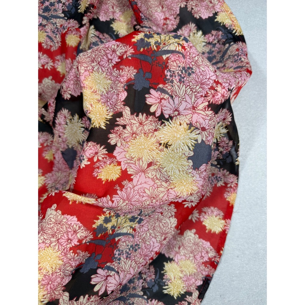 Sheer Whimsy Fairy Boho Feminine Floral Duster Red Pink Ruffle Sleeve S/M - Picture 14 of 16